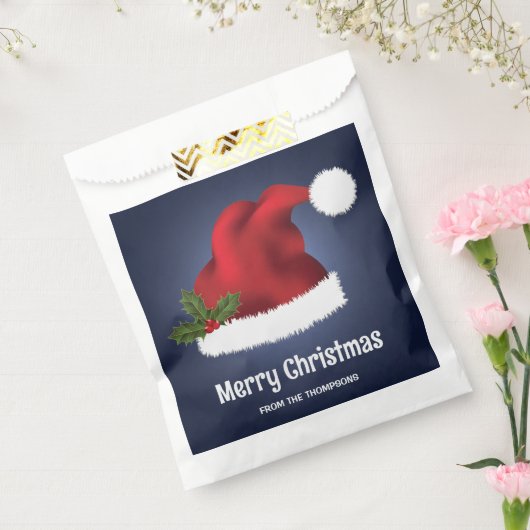 レッドフェスティバルサンタハットオンブルーウィズカスタム文字 フェイバーバッグ (封をした状態)