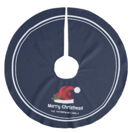 レッドフェスティバルサンタハットオンブルーウィズカスタム文字 ブラッシュドポリエステルツリースカート