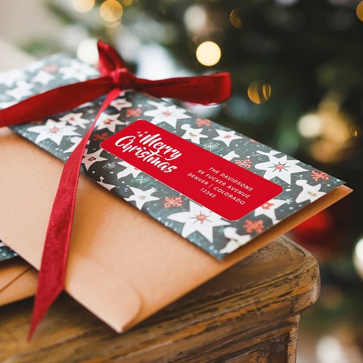 レッドフェスティバルスクリプトフォントシンプルメリークリスマス ラベル