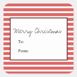 レッドフェスティバルストライプズホリデーステッカー スクエアシール