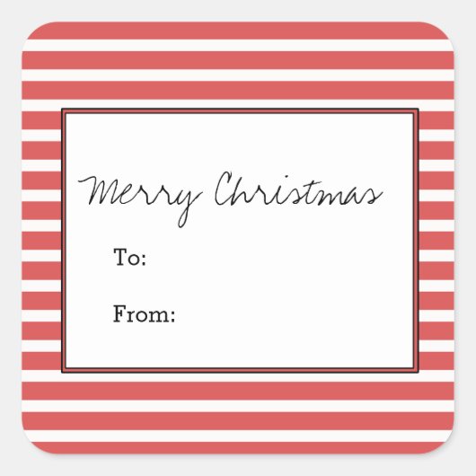 レッドフェスティバルストライプズホリデーステッカー スクエアシール (正面)
