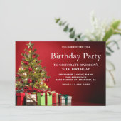 レッドフェスティバルホリデークリスマスツリーバースデーパーティー 招待状 (スタンド正面)