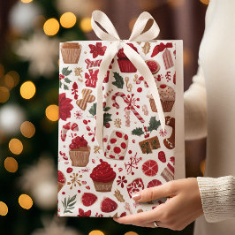 レッドフェスティブクリスマスパターン ギフトバッグ