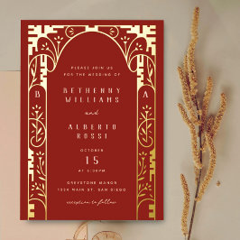 レッドフォイルエレガントアールヌーボーアーチフォイル招待状 箔招待状