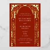 レッドフォイルエレガントアールヌーボーアーチフォイル招待状 箔招待状 (正面)