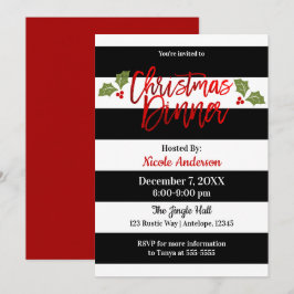 レッドフォイルシャインシックモダンスクリプトクリスマスディナー 招待状