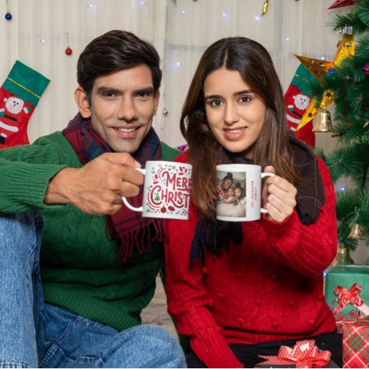 レッドフォイルフェイクスメリークリスマスホリデー写真 コーヒーマグカップ