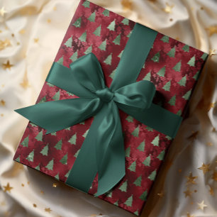 レッドフォイルルックグリッタークリスマスツリーグラム ラッピングペーパー