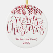 レッドフォイル効果タイポグラフィメリークリスマス セラミックオーナメント (正面)