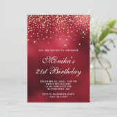 レッドフォイル金ゴールドダイヤモンド紙吹雪はっきりした21歳の誕生日 招待状 (スタンド正面)