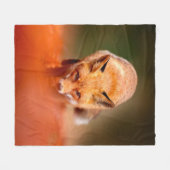 レッドフォックスランニング紅葉のオレンジ色。かわいい赤 フリースブランケット (正面(横))