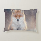 レッドフォックス、冬の森、風光明媚なイラストレーション。 アクセントクッション (裏面)