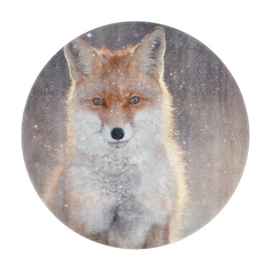 レッドフォックス、冬の森、風光明媚なイラストレーション。 カッティングボード (正面)