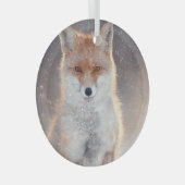 レッドフォックス、冬の森、風光明媚なイラストレーション。 ガラスオーナメント (正面右)