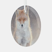 レッドフォックス、冬の森、風光明媚なイラストレーション。 ガラスオーナメント (正面左)