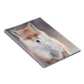 レッドフォックス、冬の森、風光明媚なイラストレーション。 ノートブック (右側)