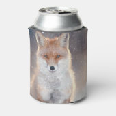 レッドフォックス、冬の森、風光明媚なイラストレーション。 缶クーラー (缶裏面)