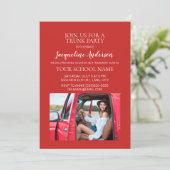 レッドフォトカレッジトランクパーティードームシャワー 招待状 (スタンド正面)