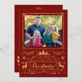 レッドフォトクリスマスにゴールドフォイルコラージュ シーズンカード (正面/裏面)