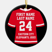 レッドフォトサッカーサッカーホッケースポーツジャージー セラミックオーナメント (正面)