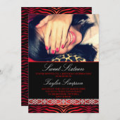 レッドフォトゼブラプリントSweet16誕生日招待状 招待状 (正面/裏面)