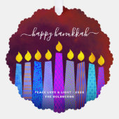 レッドフォトハヌカー(ユダヤ教)メノラーキャンドルボモダンホ オーナメントカード (正面)