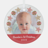 レッドフォト初めてのクリスマス男の赤ちゃんCookieリース ガラスオーナメント (正面)