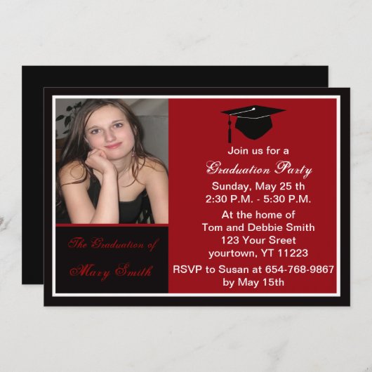 レッドフォト卒業パーティー招待状 招待状 (正面/裏面)