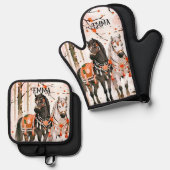 レッドフォレスト名前をカスタムするの馬 鍋つかみ&鍋敷きセット (正面/裏面)