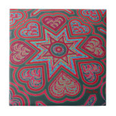 レッドフォークアートハーツトリベット/タイル タイル (正面)