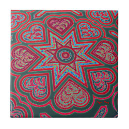 レッドフォークアートハーツトリベット/タイル タイル