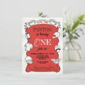 レッドフットボール1st片手引き誕生日 招待状 (スタンド正面)