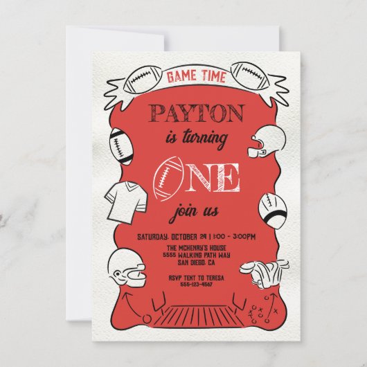 レッドフットボール1st片手引き誕生日 招待状 (正面)