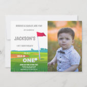 レッドフラッグゴルフ誕生日招待状と写真 招待状 (正面)