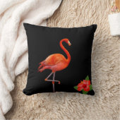レッドフラミンゴとハイビスカスオンブラック装飾用クッション クッション (ブランケット)