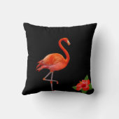 レッドフラミンゴとハイビスカスオンブラック装飾用クッション クッション (裏面)