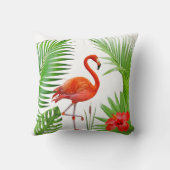 レッドフラミンゴ、ハイビスカス&トロピカルパーム葉 クッション (裏面)