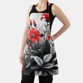 レッドフラワーオン白黒植物 エプロン (インサイチュ)