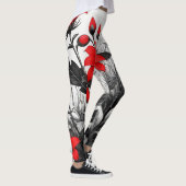 レッドフラワーオン白黒植物 レギンス (右)