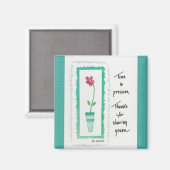 レッドフラワーグリーンポット「時間大切」ことわざ マグネット (正面/裏面)