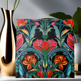 レッドフラワーズアールデコアールヌーボー タイル