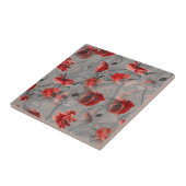 レッドフラワーズオンダークグレーレッドポピーズフローラプリント タイル (側面)