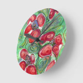 レッドフラワーズファンタジー ラウンド壁時計 (傾斜)
