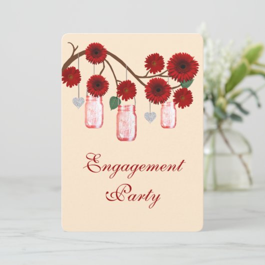 レッドフラワーズメイソンジャース婚約パーティ招待状 招待状 (スタンド正面)