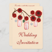 レッドフラワーズメイソンジャース結婚式招待状 招待状 (正面/裏面)