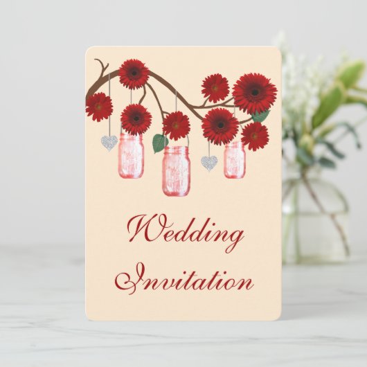 レッドフラワーズメイソンジャース結婚式招待状 招待状 (スタンド正面)