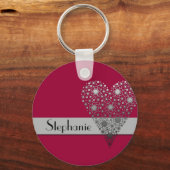 レッドフラワーハートかわいい名前をカスタムするキーチェーン キーホルダー (正面)