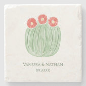 レッドフラワーバレルサボテン結婚式の引き出物 ストーンコースター (正面)