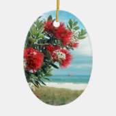 レッドフラワーパラダイスビーチニュージーランド夏 セラミックオーナメント (正面)