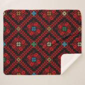 レッドフラワーパレスティナ刺繍タスリーズパターン シェルパブランケット (正面(横))